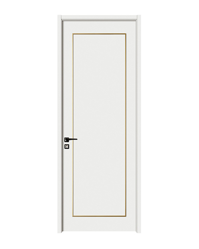 Modern Blanc Lacquered Wooden Door - Gilded Linear Accents