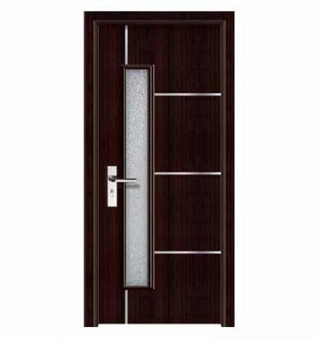 Single MDF PVC Glass Interior Door Design with aluminum lines