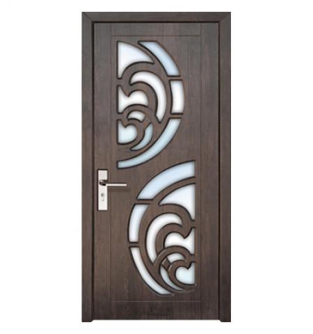 PVC Laminated MDF Carved Wood Door with glass