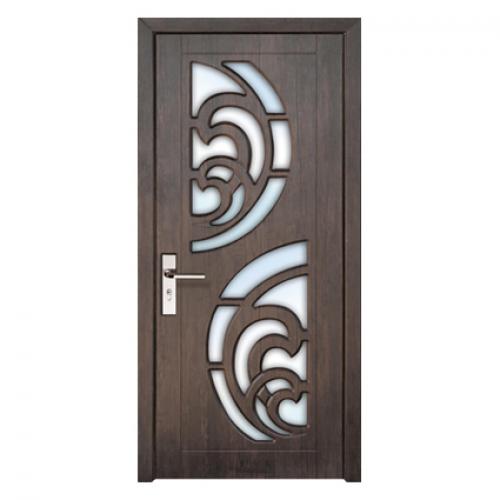 PVC Laminated MDF Carved Wood Door with glass